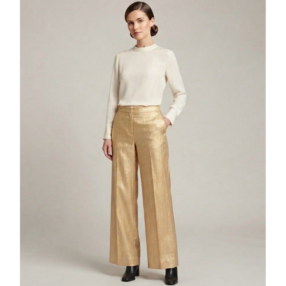 NWT Lauren Ralph Lauren Gold 100% Linen Wide Leg Pants Women’s Size 12P NEW $159